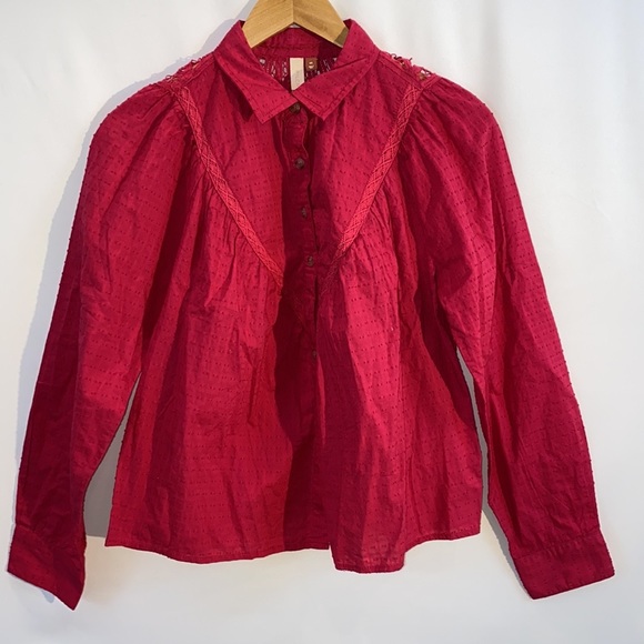 Anthropologie Pilcro Lace Back Button down long sleeve blouse in Pink XS NWT - Picture 4 of 12